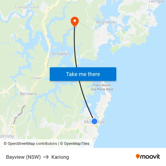 Bayview (NSW) to Kariong map