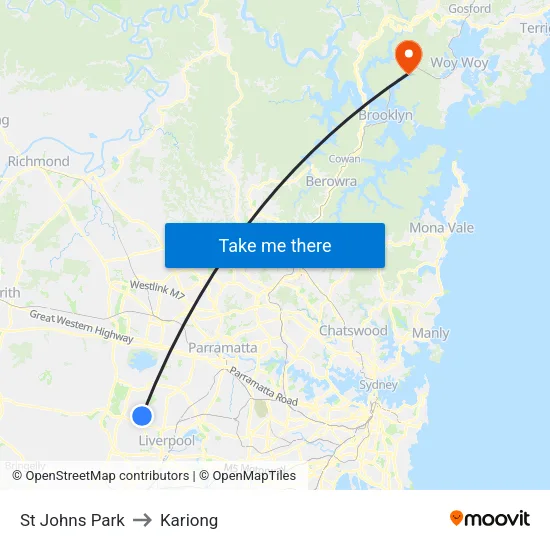 St Johns Park to Kariong map