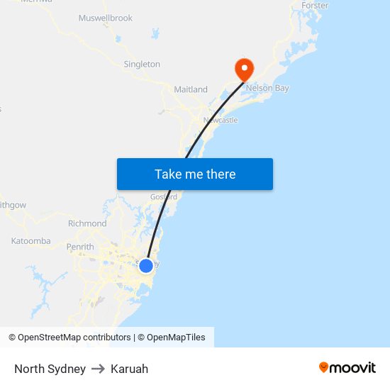 North Sydney to Karuah map