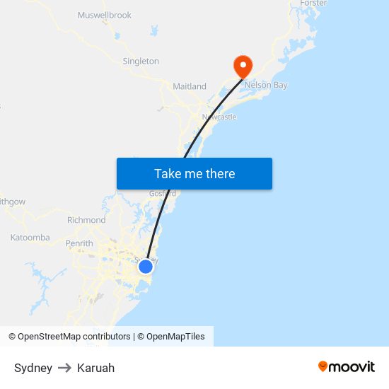 Sydney to Karuah map