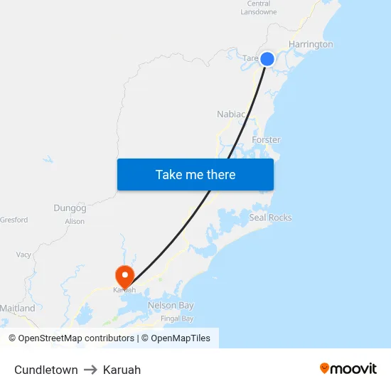 Cundletown to Karuah map