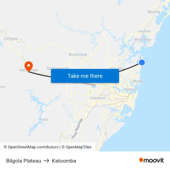 Bilgola Plateau to Katoomba map
