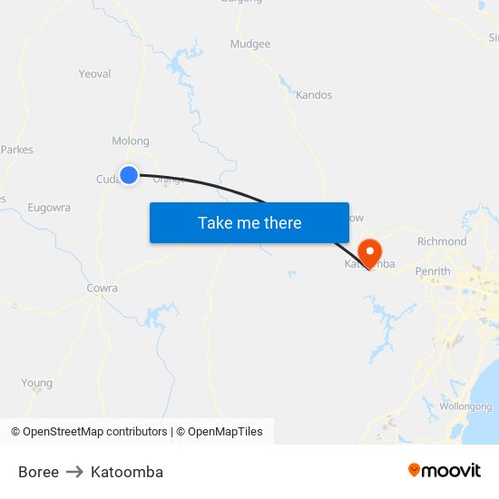 Boree to Katoomba map