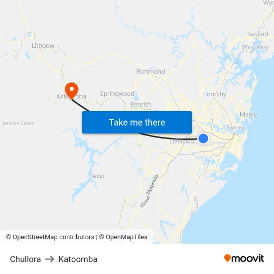 Chullora to Katoomba map