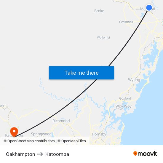 Oakhampton to Katoomba map