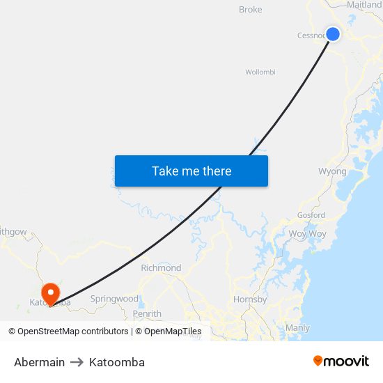 Abermain to Katoomba map