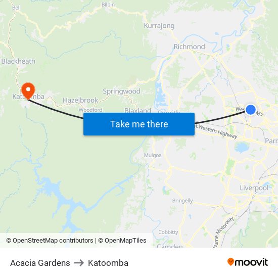 Acacia Gardens to Katoomba map