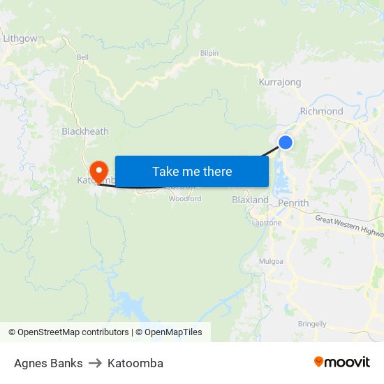 Agnes Banks to Katoomba map