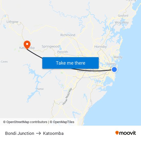 Bondi Junction to Katoomba map