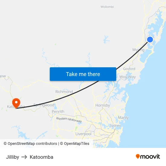Jilliby to Katoomba map