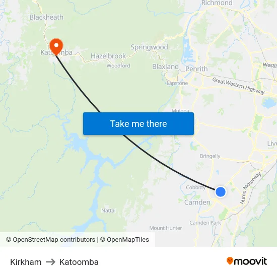 Kirkham to Katoomba map
