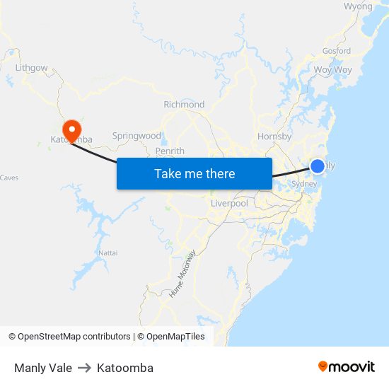 Manly Vale to Katoomba map