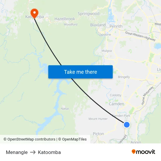 Menangle to Katoomba map