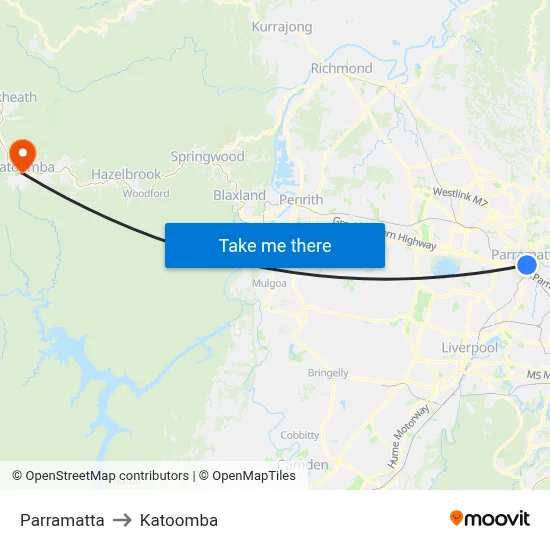 Parramatta to Katoomba map