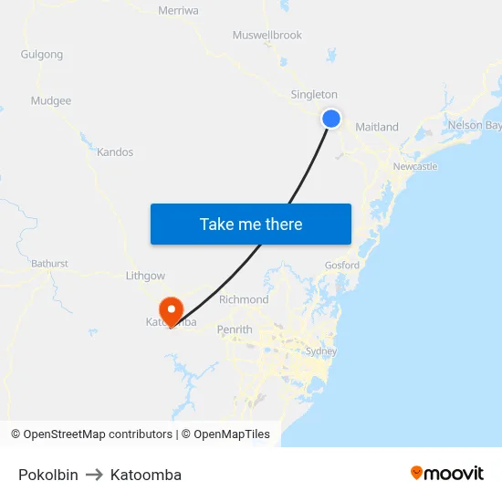 Pokolbin to Katoomba map