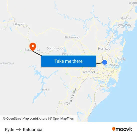 Ryde to Katoomba map