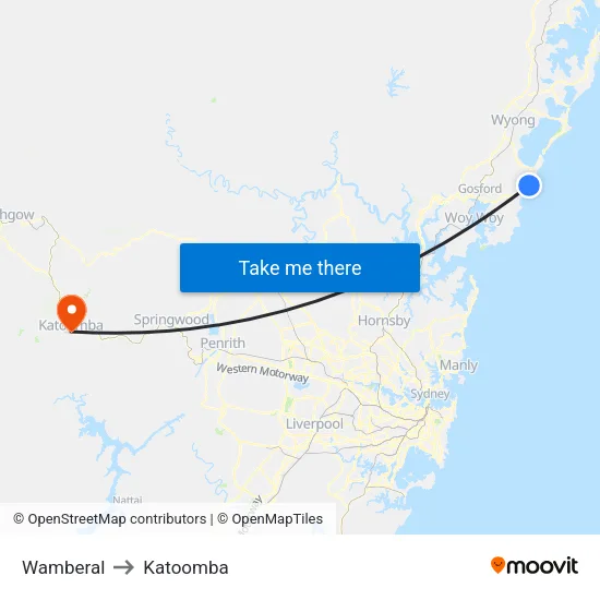 Wamberal to Katoomba map