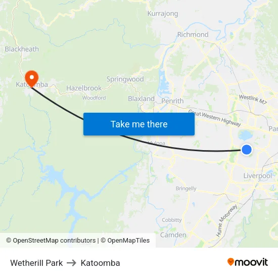 Wetherill Park to Katoomba map