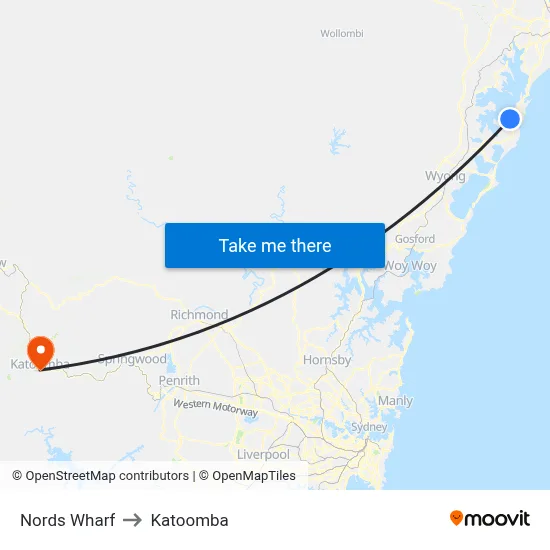 Nords Wharf to Katoomba map