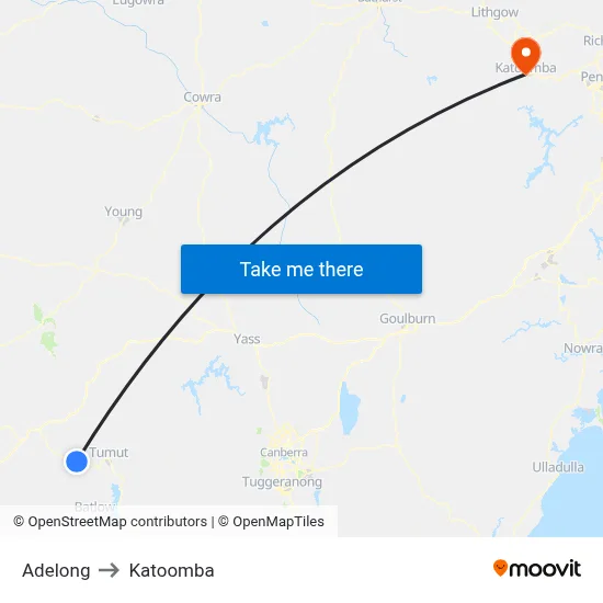 Adelong to Katoomba map