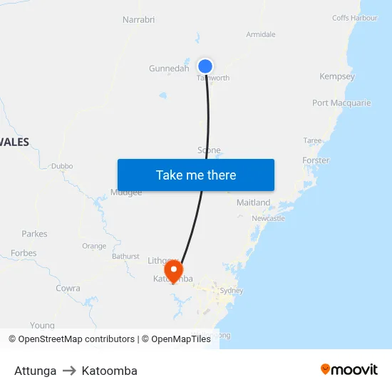 Attunga to Katoomba map