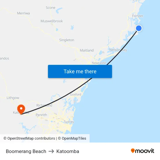 Boomerang Beach to Katoomba map
