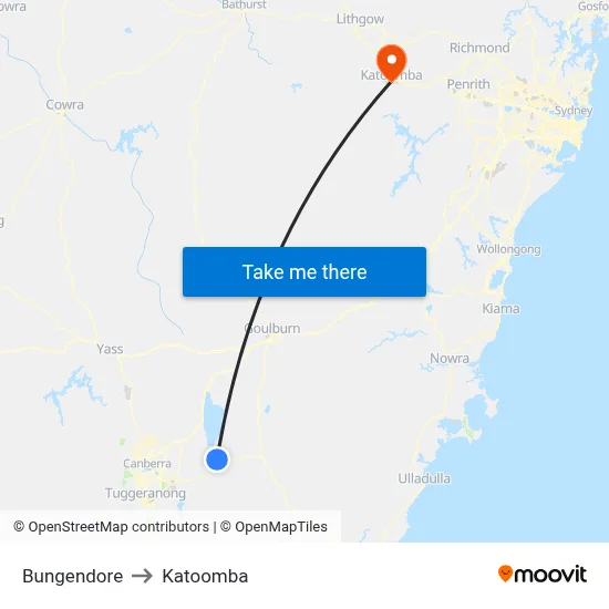 Bungendore to Katoomba map