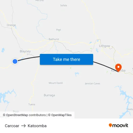 Carcoar to Katoomba map