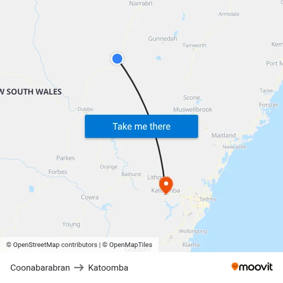 Coonabarabran to Katoomba map