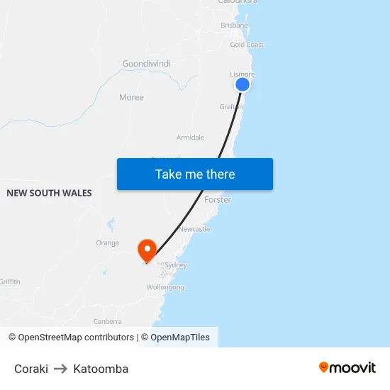 Coraki to Katoomba map