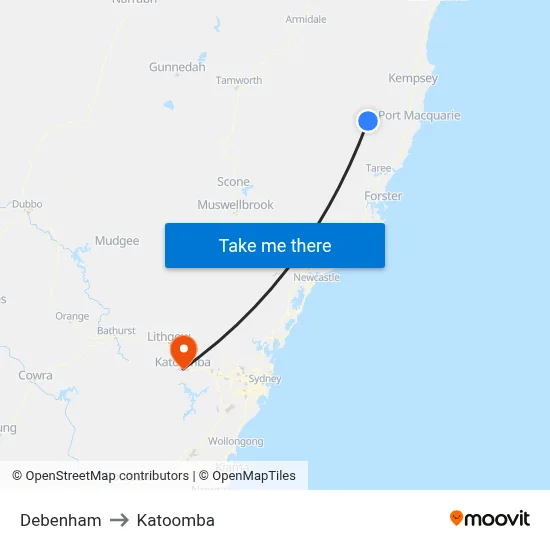 Debenham to Katoomba map
