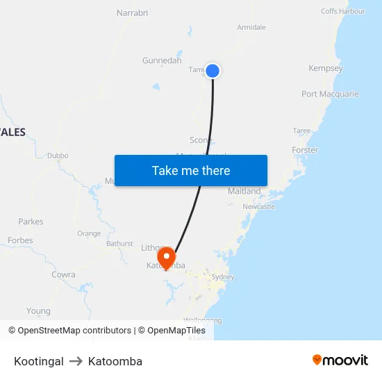 Kootingal to Katoomba map