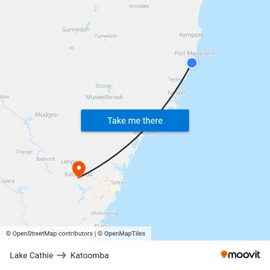 Lake Cathie to Katoomba map