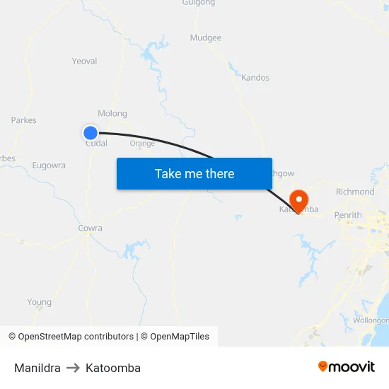 Manildra to Katoomba map