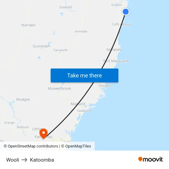 Wooli to Katoomba map