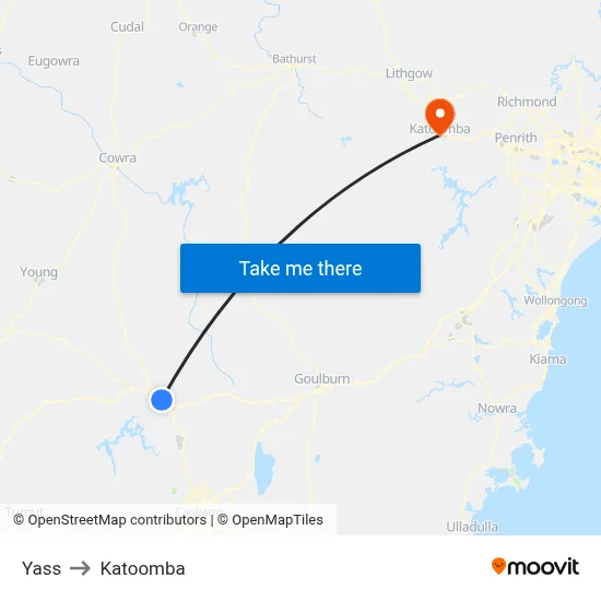 Yass to Katoomba map