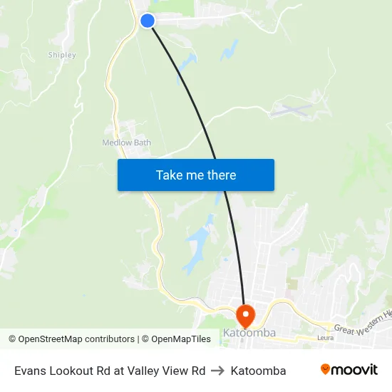 Evans Lookout Rd at Valley View Rd to Katoomba map