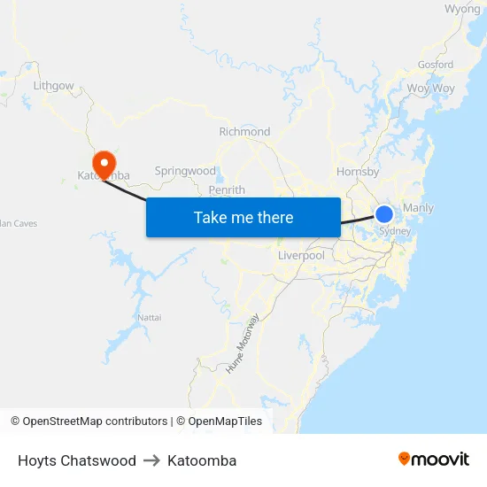 Hoyts Chatswood to Katoomba map