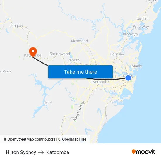Hilton Sydney to Katoomba map