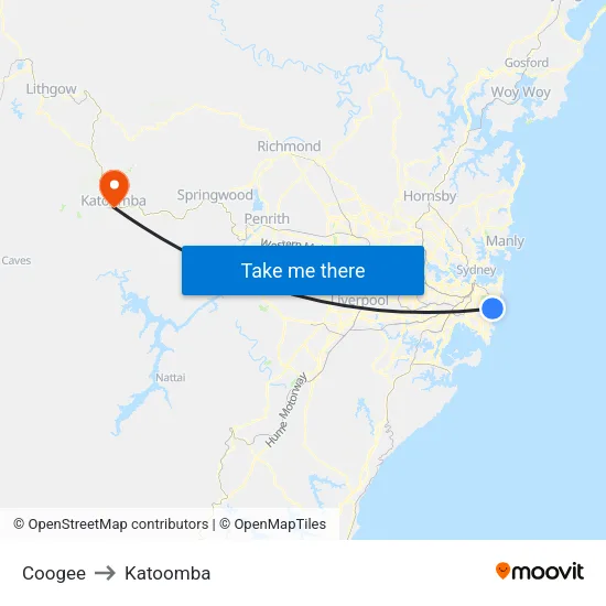 Coogee to Katoomba map