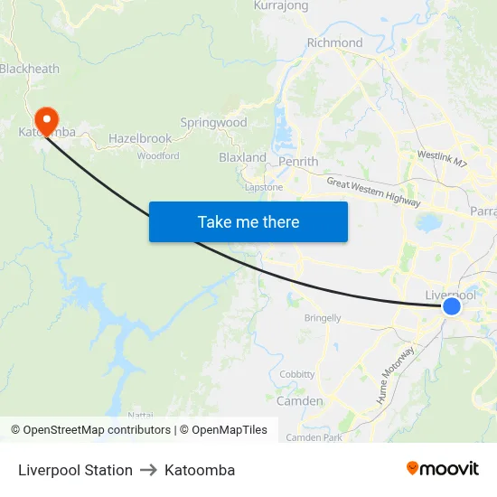Liverpool Station to Katoomba map