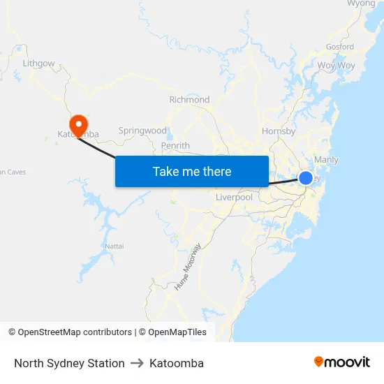 North Sydney Station to Katoomba map