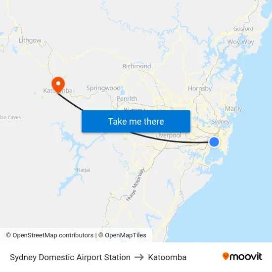 Sydney Domestic Airport Station to Katoomba map