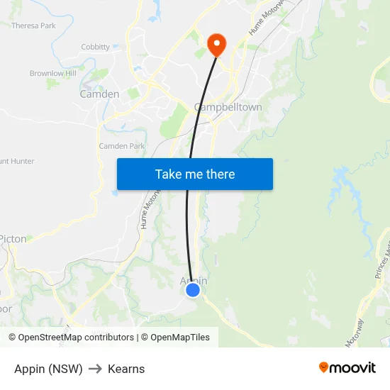 Appin (NSW) to Kearns map