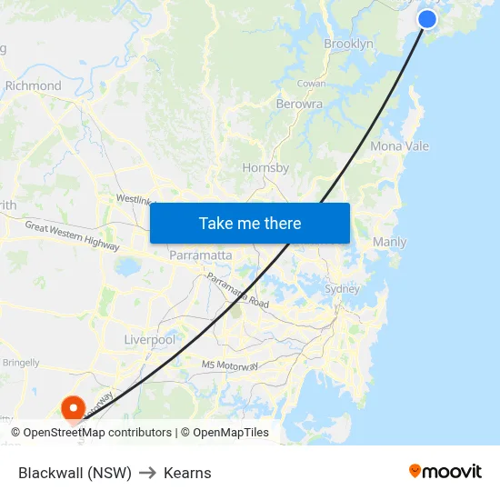 Blackwall (NSW) to Kearns map