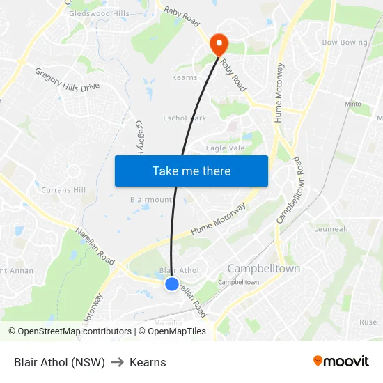 Blair Athol (NSW) to Kearns map