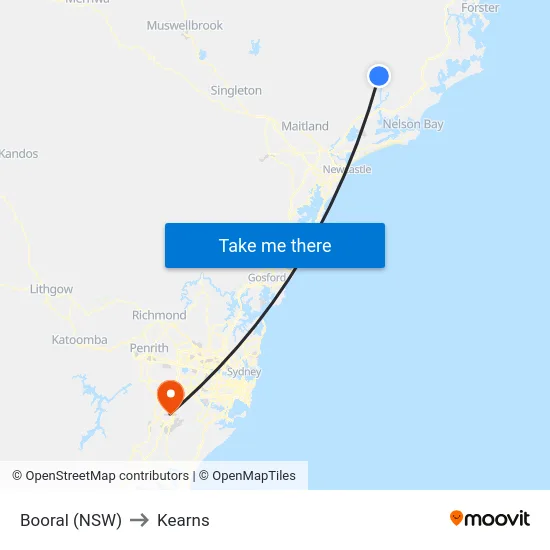 Booral (NSW) to Kearns map