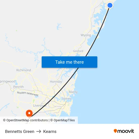 Bennetts Green to Kearns map