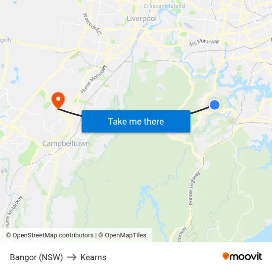 Bangor (NSW) to Kearns map