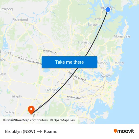 Brooklyn (NSW) to Kearns map